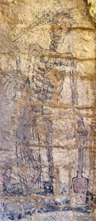 Wall painting of skeleton representing Father Time with scythe, church of Saint Michael, Yanworth,