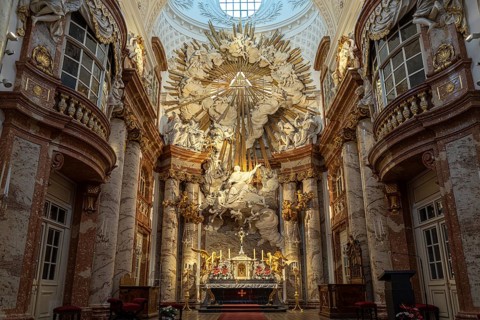 Altar of the baroque Karlskirche in Vienna, Austria, Europe