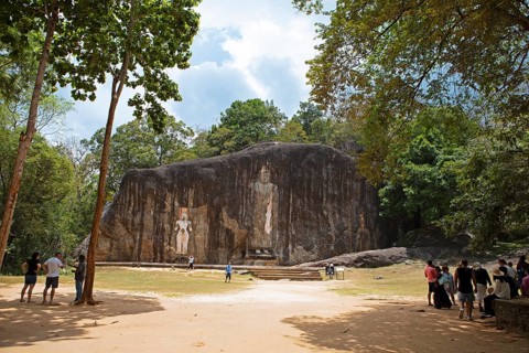 Buddha statues in the Buddhist temple Buduruvagala, Uva province, Sri Lanka, Asia