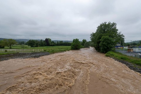 Symbolic image Extreme weather, global warming, climate change, floods, Rems valley, Winterbach,