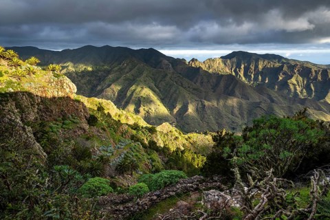 Mountain landscape. View from the Mirador Degollada de Peraza to the north into the Barranco de Las