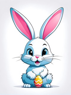A simple cartoon Easter bunny with a white background, abstract illustration, AI generated