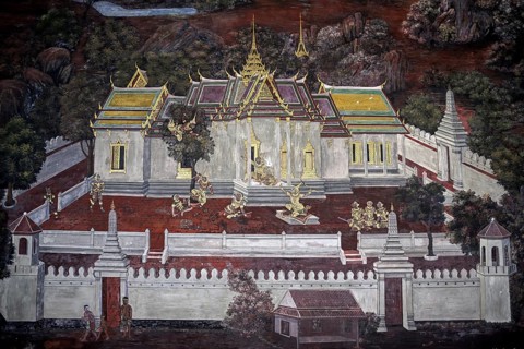 Mural painting in Wat Phra Kaew, Temple of the Emerald Buddha, Bangkok, Thailand, Asia
