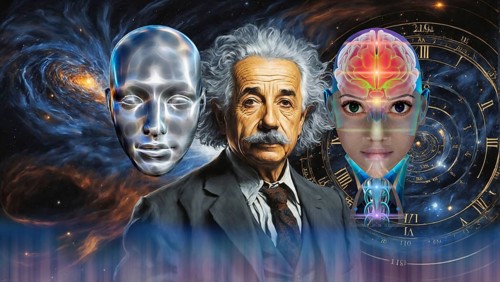 Symbol photo, DNA transfer, Einstein and robot, ChatGBT, AI, OpenAI, chatbot, artificial
