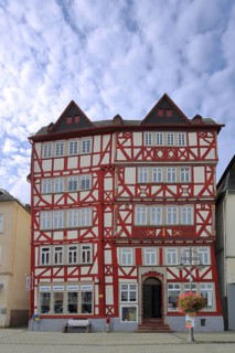Half-timbered house Alte Post built in 1676, market square, Butzbach, Wetterau, Hesse, Germany,