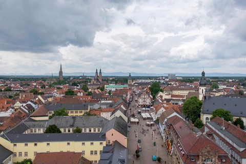 View of the rooftops of Speyer and Maximilianstraße, Speyer, Palatinate, Rhineland-Palatinate,