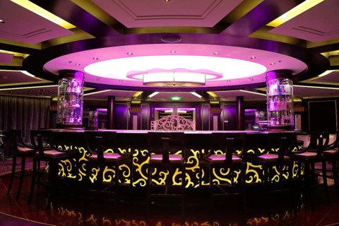 Rome, Italy-May 15, 2016: Cruise ship night bar serving drinks in the entertainment area of a