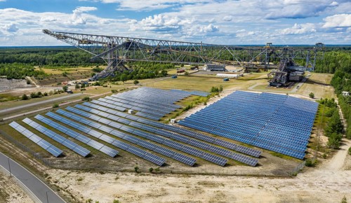 Solar plant at conveyer brigde F60 in Lichterfeld, now a museum left after coal mining. Two