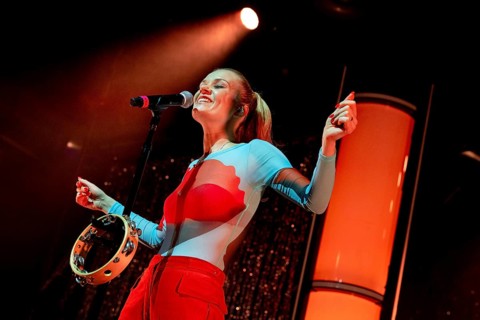 NICOLA ROST, lead singer of the band Laing, supporting her own band, Huxleys Neue Welt, Berlin,