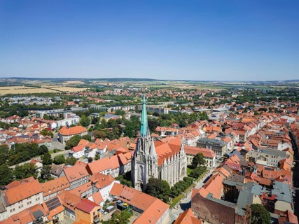 A bird's eye view of the old town centre of Mühlhausen