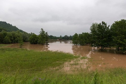 Symbolic image Extreme weather, global warming, high climate change, water retention basin, flood