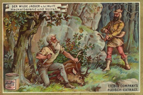 Picture series The Wild Hunter by Jul. Wolff, Volrat and Hackelberend, Liebig painting, digitally
