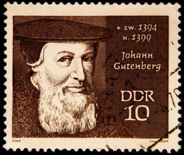 Johann Gutenberg, (about 1400-1468) a German book printer and inventor. Portrait on an East German