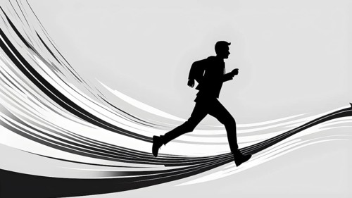 Abstract illustration in geometric shapes of a man in hurry, AI generated