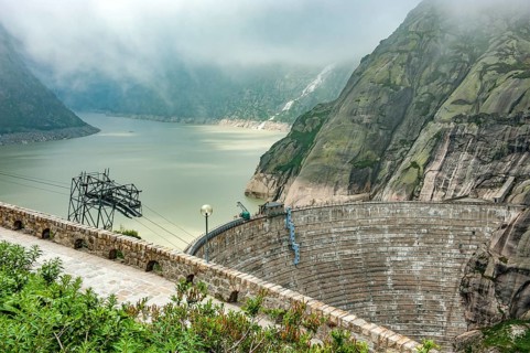 Dam wall of Grimselsee reservoir in the Bernese Oberland Grimselsausee, Guttanen, Canton of Bern,