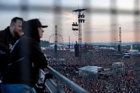 Adenau, Germany, 7 June 2024: Fans on the terrace listen to Queens of the Stone Age at Rock am Ring