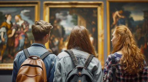 Students visiting the museum of art painting and enjoying the art gallery, AI generated