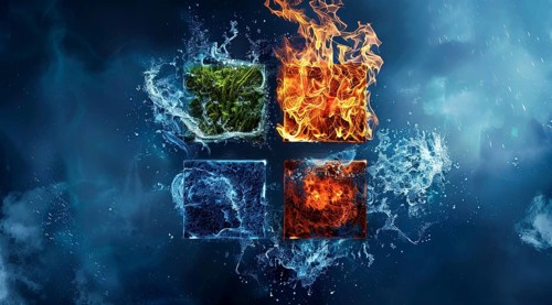 Four main earth elements earth, fire, wind, water. Concept of sustainable green energy and ecology,