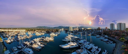 Panoramic view of Marina and yacht club in Puerto Vallarta, Mexico, Central America