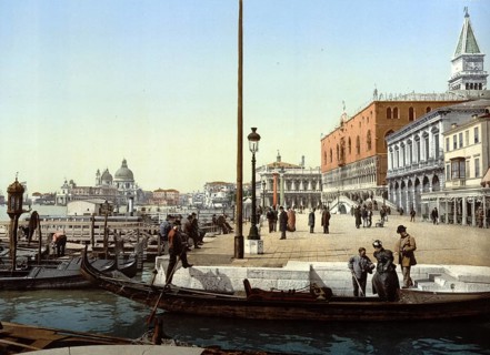In front of the Doge's Palace, Venice, Italy, Historic, digitally restored reproduction from a 19th