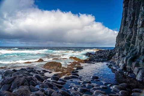 Basalt rocks at the Charco de la Laja natural swimming pool, El Hierro, Canary Islands, Spain,