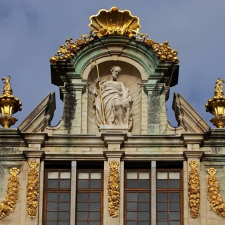 Baroque façade of the guild house La Brouette with St Aegidius, Guild of Fat Makers, Grand-Place,