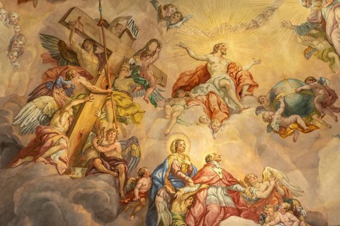 Fresco in the dome of the baroque Karlskirche church in Vienna, Austria, Europe