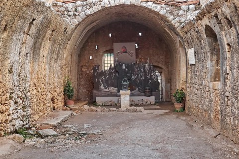 Tunnel vault, powder magazine, figures, memorial, Arkadi, Orthodox monastery, national monument,