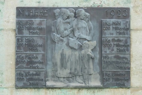 Relief at the war memorial with historical prices of food for inflation in 1923, historical, Weimar