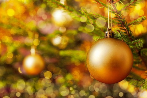 Christmas celebration holiday background, christmas-tree decoration bauble on decorated Christmas