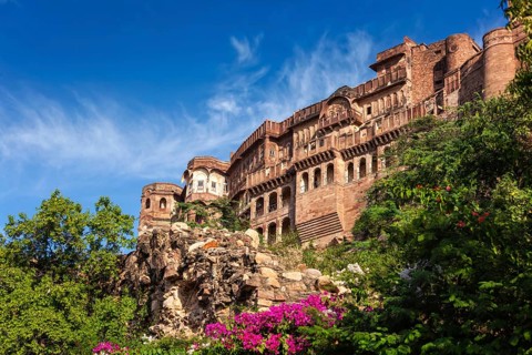 Mehrangarh fort famous tourist attraction landmark. Jodhpur, Rajasthan, India, Asia