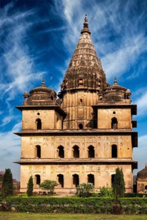 India tourist landmark, royal cenotaphs of Orchha. Orchha, Madhya Pradesh, India, Asia
