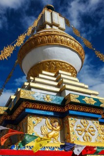 Buddhist gompa with prayer flags. Tabo monastry, Tabo, Spiti Valley, Himachal Pradesh, India, Asia