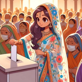 Indian citizen casting vote in ballot box in general election. AI Generated