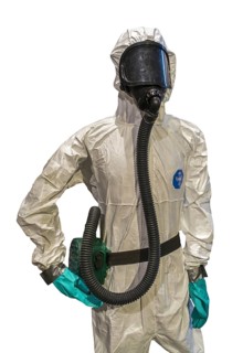 Personal Protective Equipment, PPE protective clothing with respirator with FFP3 filter for