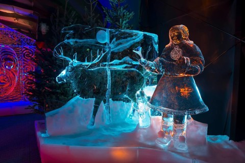 Reindeer and seed, ice sculpture festival, Zwolle, province of Overijssel, Netherlands