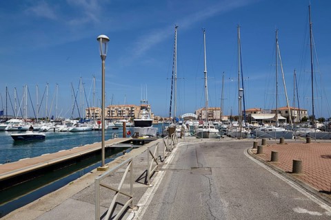 Road through the harbour of Frontignan, Hérault, Occitania, France, Europe