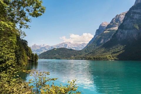 View over the Klöntalersee, Klöntal, Canton Glarus, Switzerland, Europe