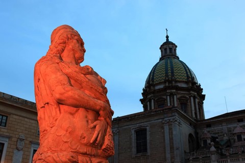 In the old town of Palermo, in Piazza Pretoria, fountain figure of the Fontana Pretoria fountain