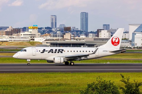 J-Air Embraer 170 aircraft with registration number JA214J at Itami Airport (ITM) in Osaka, Japan,
