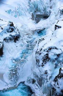 Icy and snow-covered Kolugljufur Canyon, Northern Iceland Vestra, Iceland, Europe