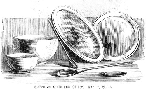 Gifts of gold and silver, gift, gift, silver bowl, 130 shekels, two bowls, Moses, Old Testament,