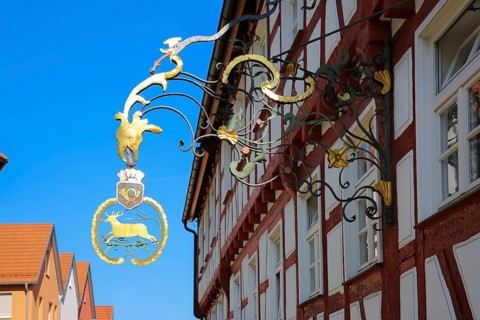 Inn sign, Alte Post restaurant, restaurant, building, window, half-timbered, historic building,