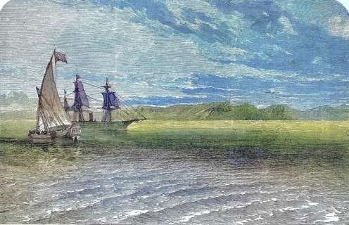Sailing ships off the coast of Abyssinia, 1869, today Ethiopia and Eritrea, Historical, digitally