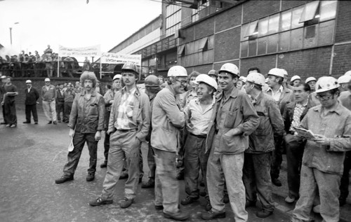 Warning strike at Thyssen by IG Metall to preserve co-determination on 30.07.1980 in Oberhausen,