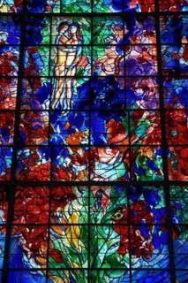 Monumental stained glass window La Paix, the Peace, by Marc Chagall in the Chapelle des Cordeliers,