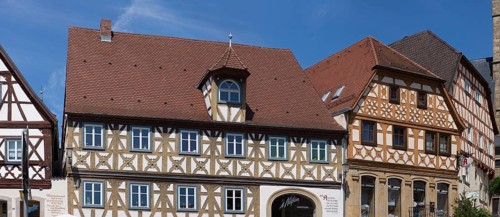 Historic half-timbered houses on the market square, Zeil am Main, Lower Franconia, Bavaria,