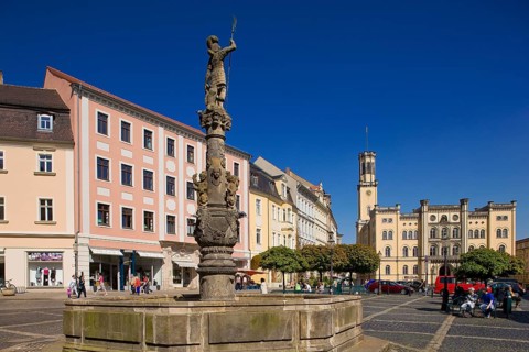 Town Hall with Mars Fountain Nationally significant early historicist building, built between 1840