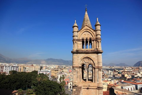 City of Palermo, view from the roof of the Cathedral Maria Santissima Assunta to a tower of the