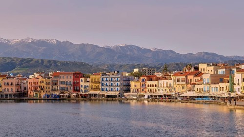 Lefka Ori, White Mountains, Snowy Mountains, Venetian Old Town, Venetian Port, Row of Houses,